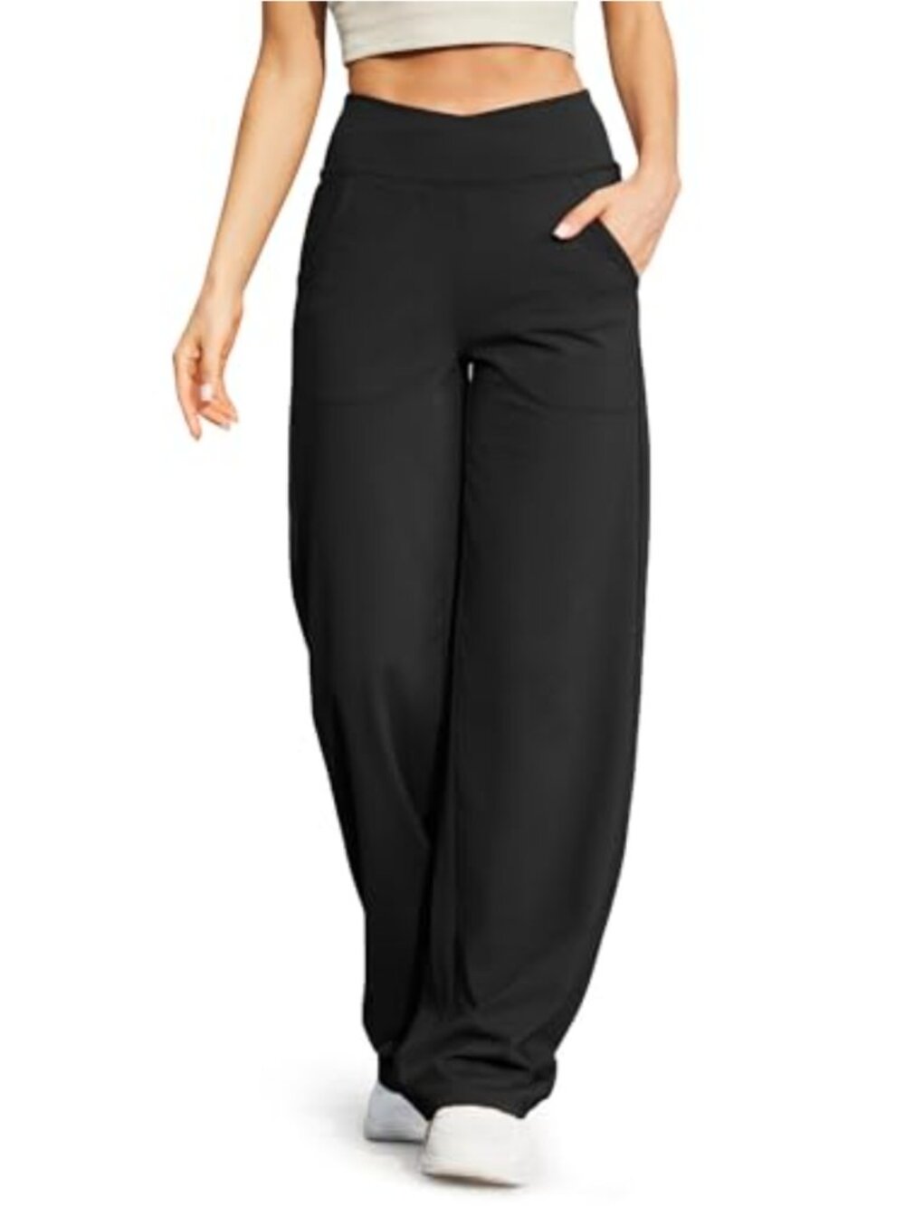 High Waisted Wide Leg Yoga Pants with Pockets 4-Way Stretch
